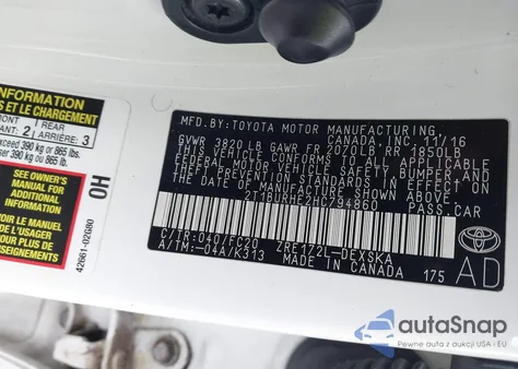 2017 Toyota Corolla Se from USA, damaged, VIN 2T1BURHE2HC794860